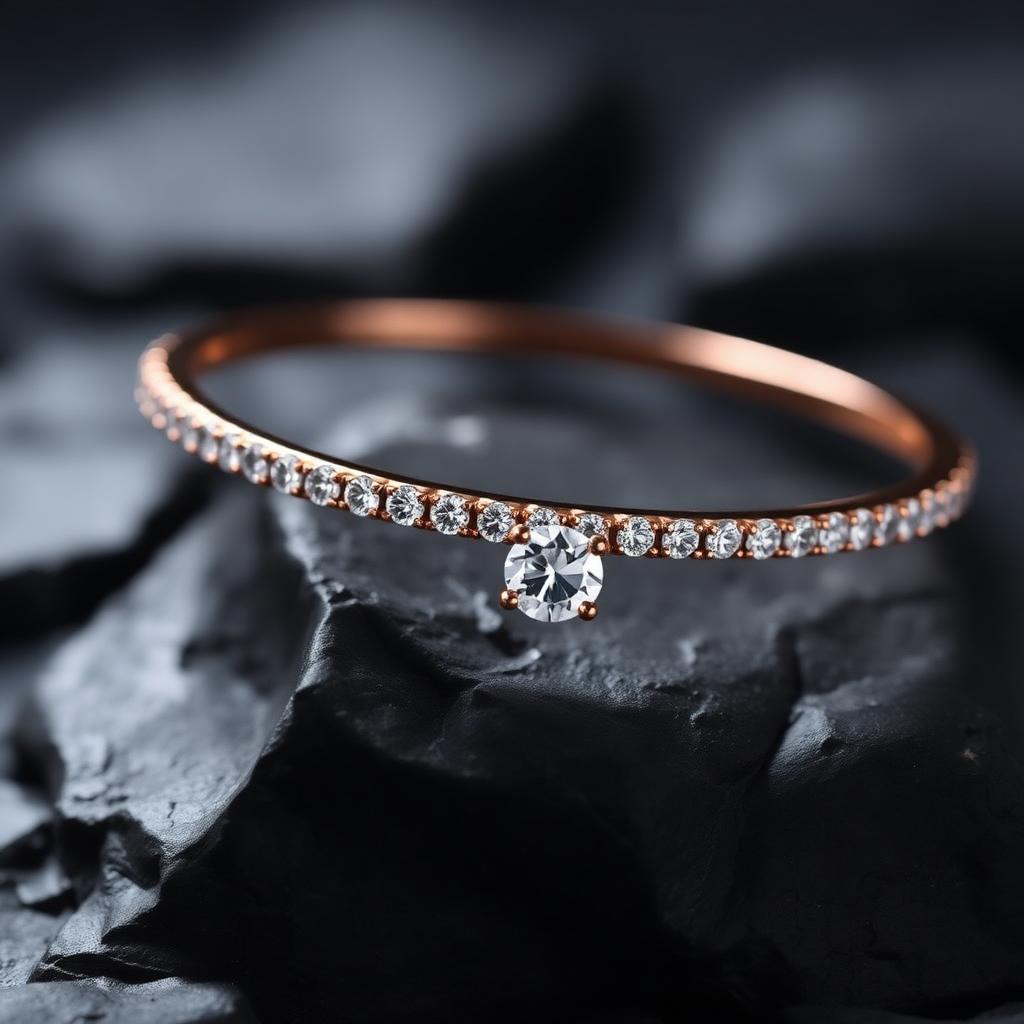 Pavé Bangle with Solitaire, Rose Gold