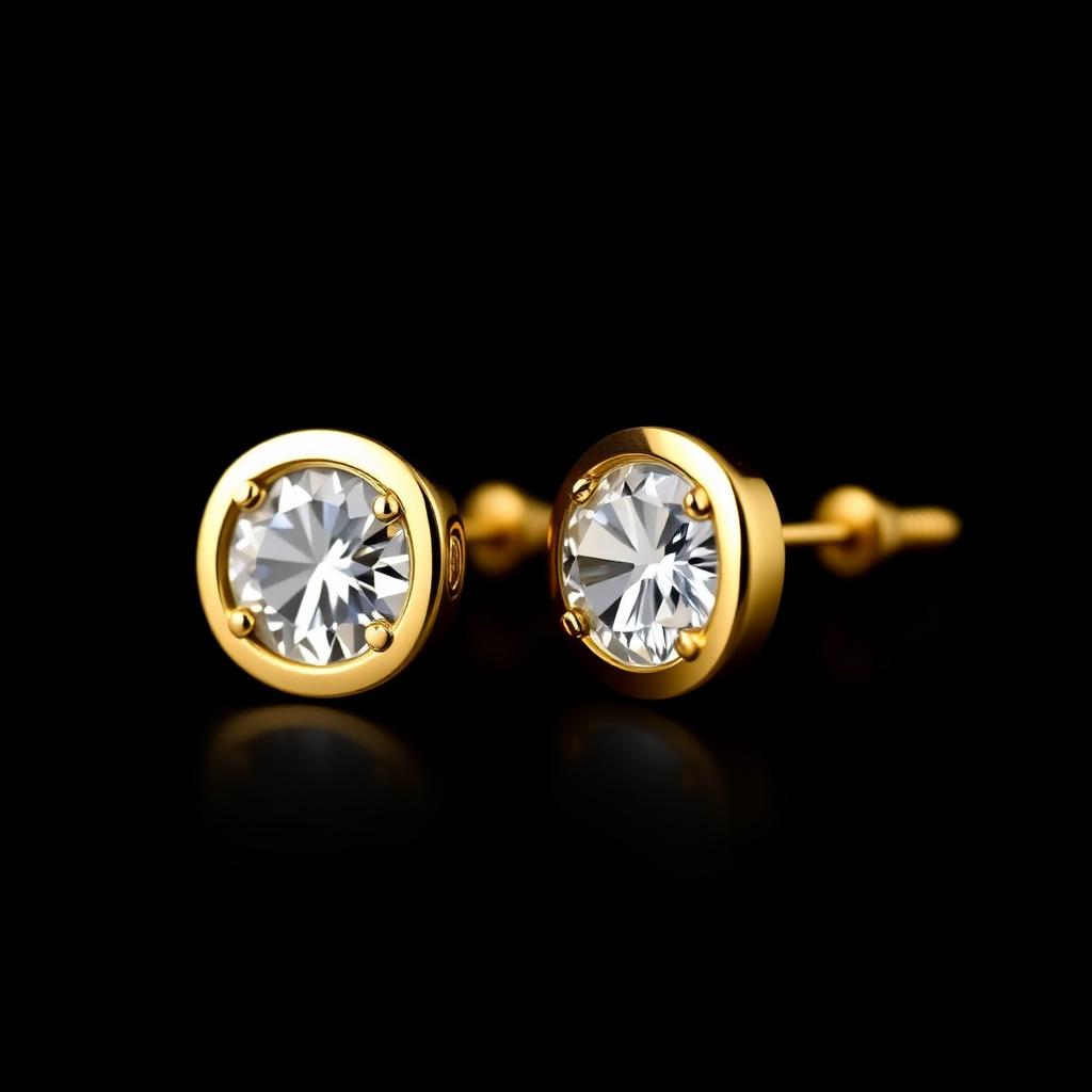Bezel Round Studs, Yellow Gold