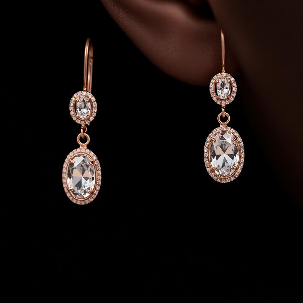 Oval Halo Drops, Rose Gold