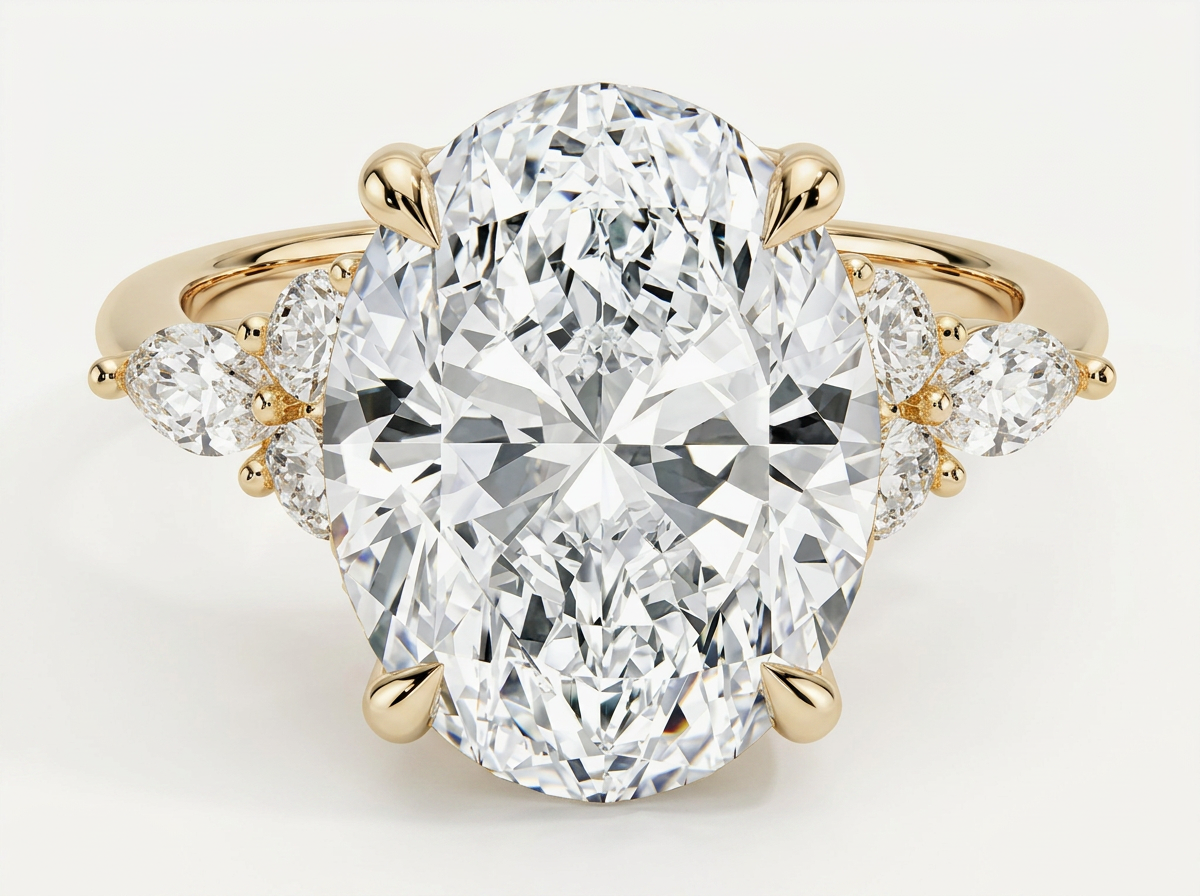 Oval with Pear Cluster Sides, 4.0 ct — Yellow Gold