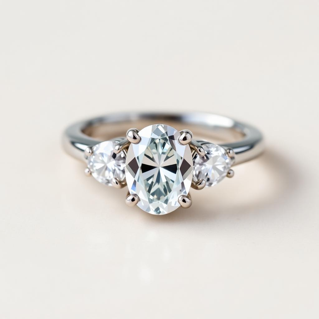 Oval Three-Stone with Trillion Sides, 6.0 ctw — Platinum