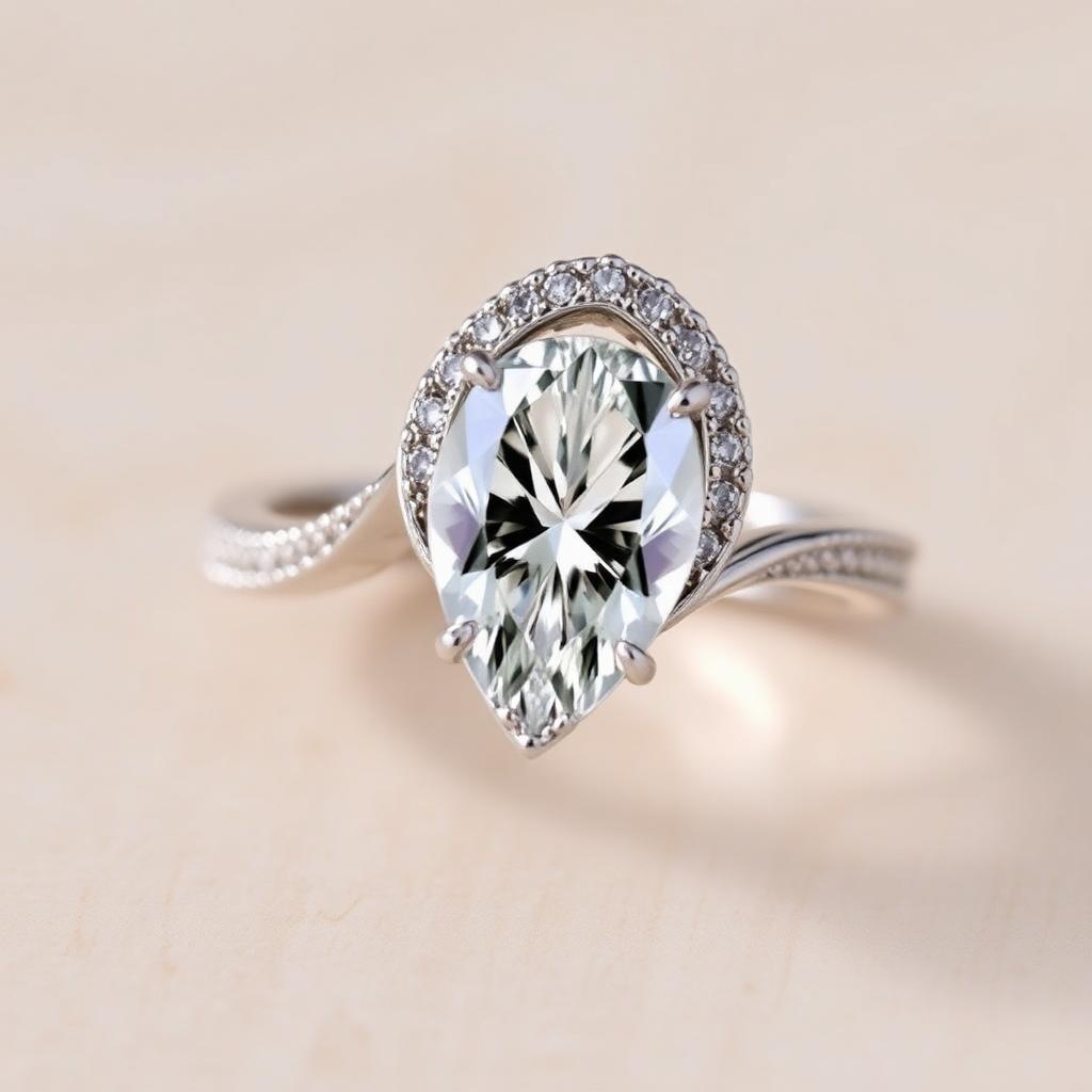 Pear Halo with Twisted Pavé Band, 5.5 ct — White Gold