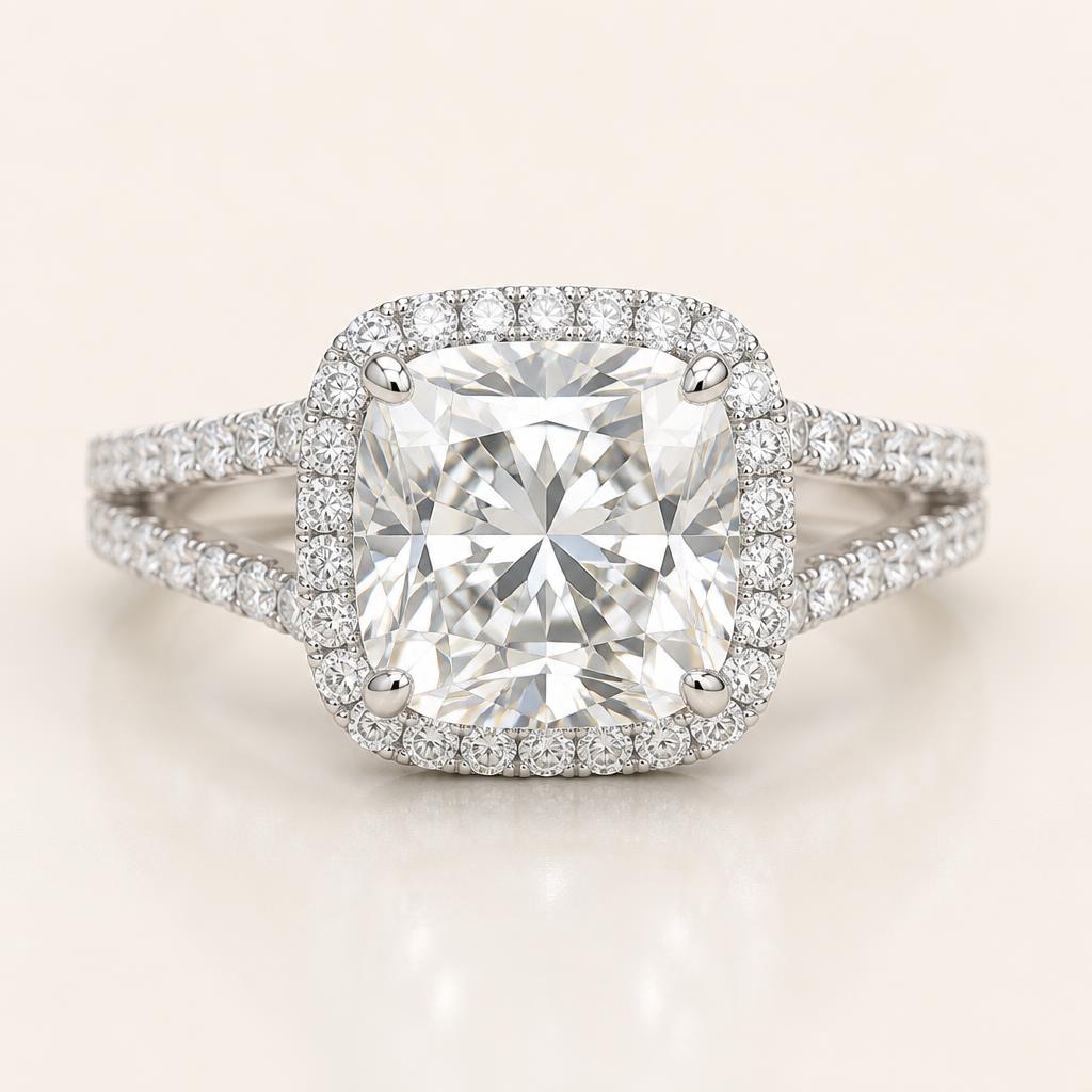 Cushion Halo with Split Pavé Shank, 6.5 ct — Platinum