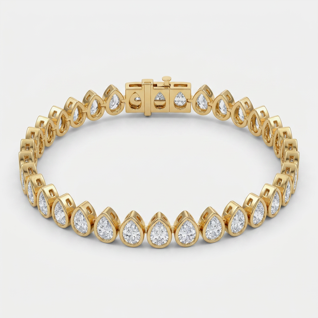 Pear Bezel Tennis Bracelet — Yellow Gold