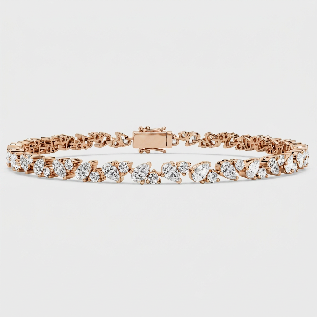 Pear & Round Cluster Tennis Bracelet — Rose Gold