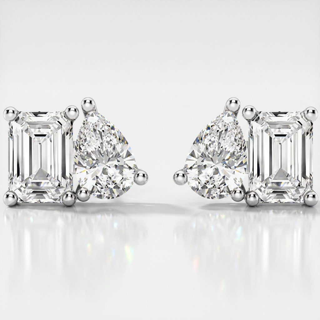 Emerald & Pear Toi et Moi Studs — White Gold