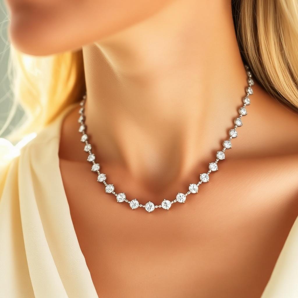 Round Brilliant Tennis Necklace — White Gold