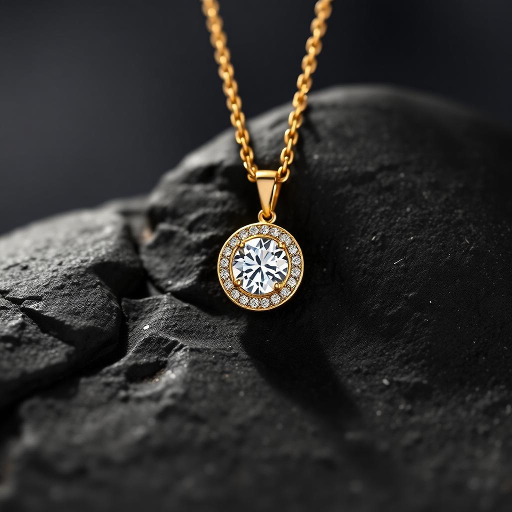 Round Halo Pendant, Yellow Gold
