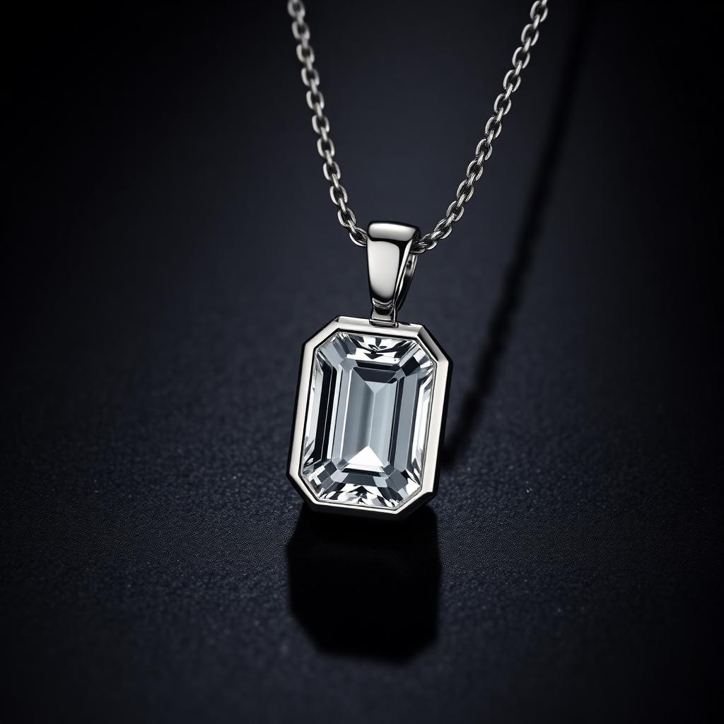 Emerald Cut Bezel Pendant, Platinum