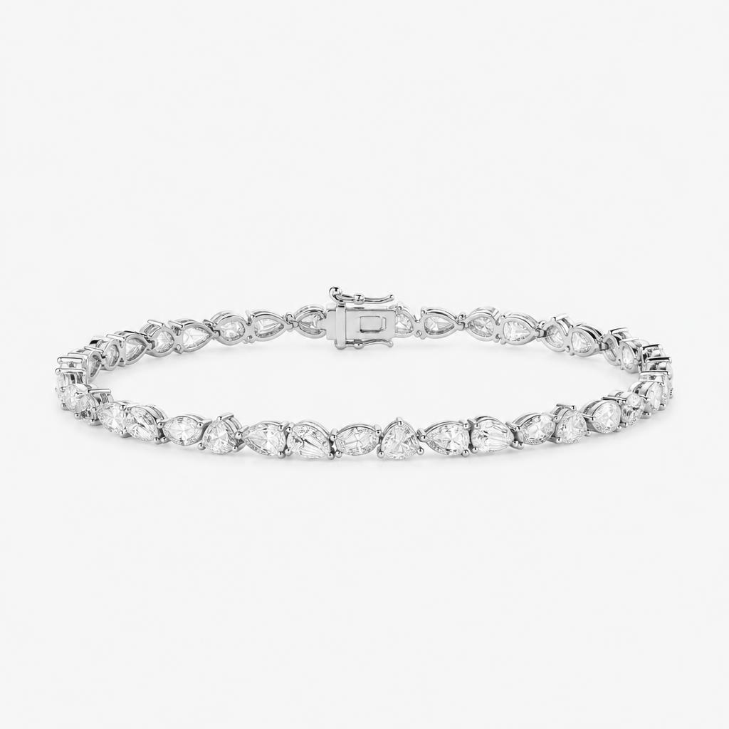 Mixed Pear Tennis Bracelet — White Gold