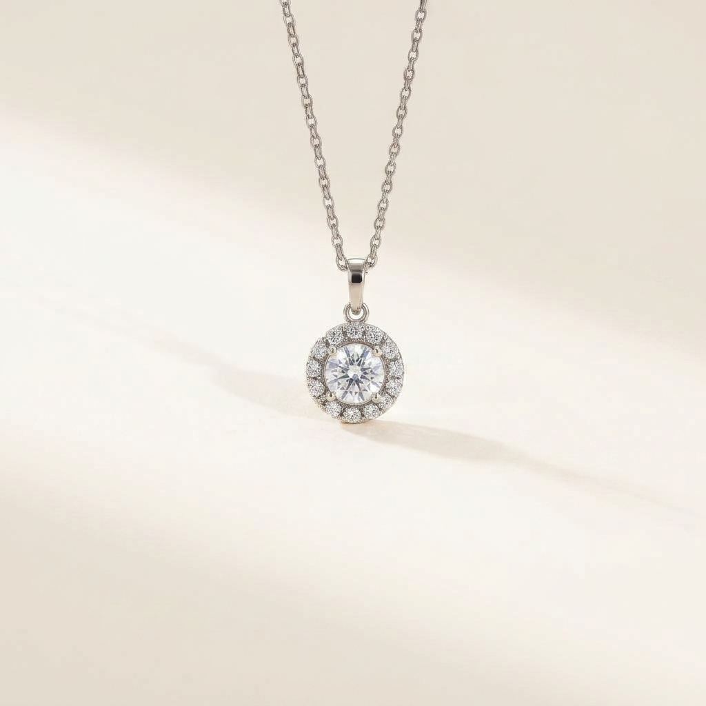 Round Halo Pendant, 0.5 ct — White Gold